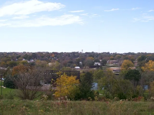 Glenwood, Iowa looking west from Old Slaughterhouse Hill at the Glenwood Lake Park.
