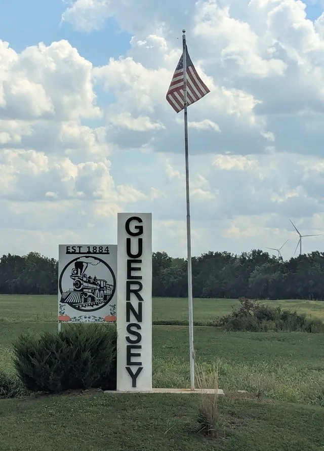 The Guernsey, Iowa welcome sign