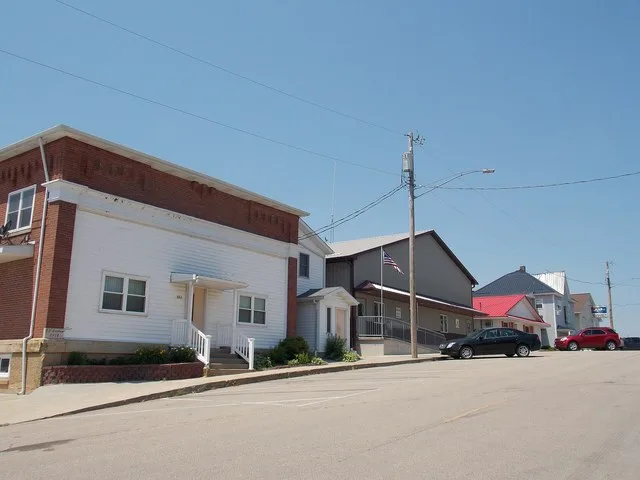 Part of the small commercial area in Holy Cross, Iowa.