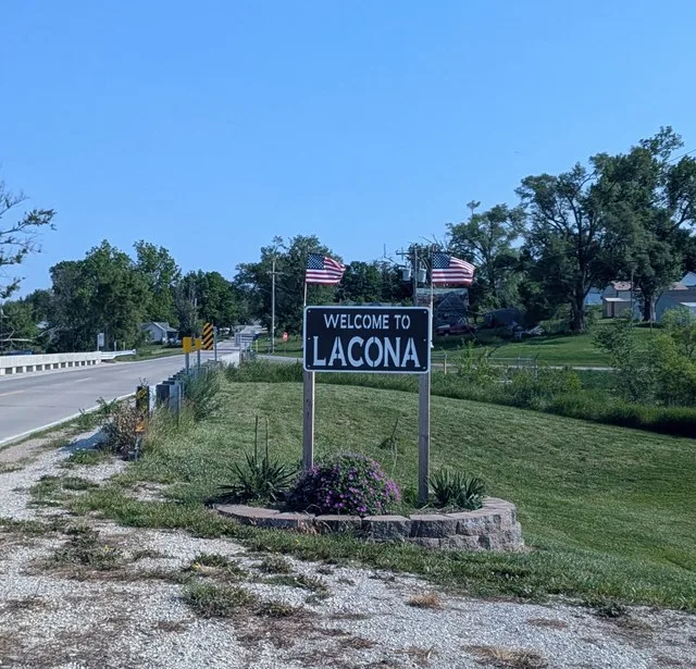 Lacona Iowa welcome sign