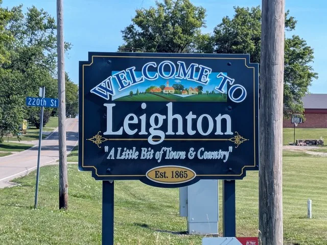 Leighton, Iowa welcome sign