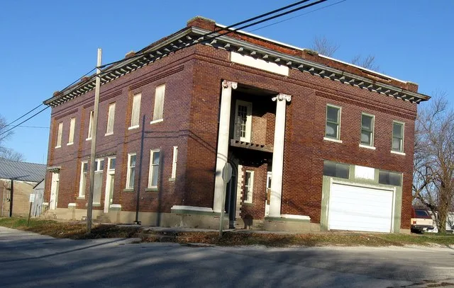 Lockridge, Iowa. This abandoned bank is the largest building in town.