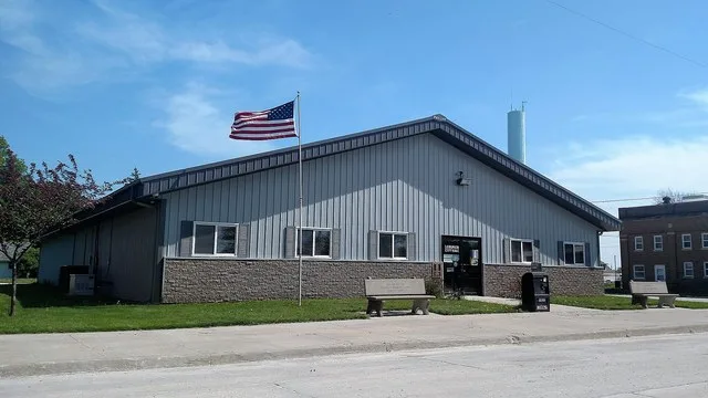 City hall in downtown Lorimor, Iowa