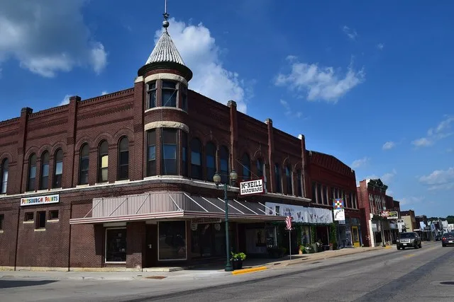 Looking east on Iowa Highway 38 in downtown Monticello, Iowa .