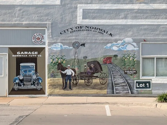 A mural in Norwalk, Iowa's old city center
