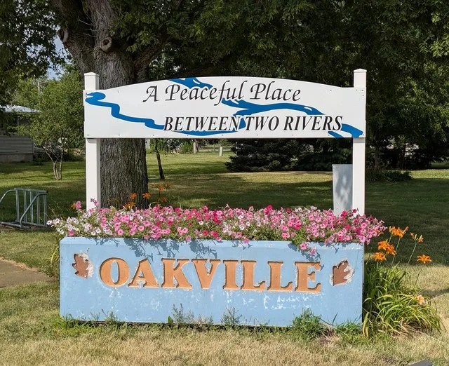 Oakville, Iowa, welcome sign