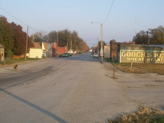 Looking east on Lincoln Avenue from Front Street in Pacific Junction, Iowa.