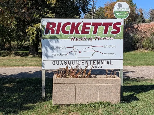 Ricketts Iowa Welcome Sign
