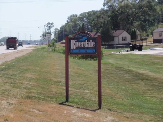 Welcome sign in Riverdale, Iowa.
