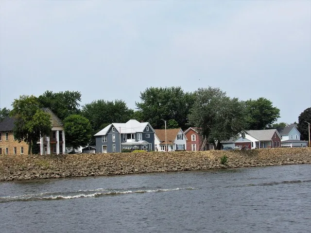 Houses in Sabula, Iowa from the Mississippi River.