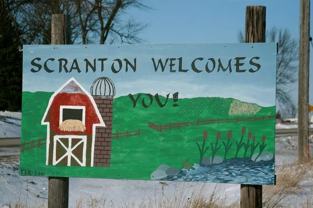 Welcome sign located outside Scranton, Iowa