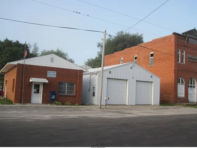 This picture shows the South English, Iowa post office and Odd Fellows Hall as they appeared in August of 2013.