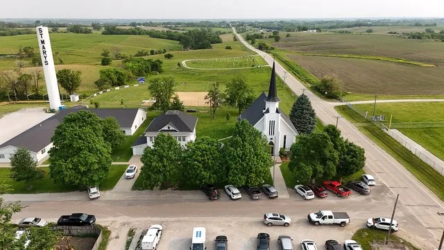 St. Marys, Iowa, water tower and church