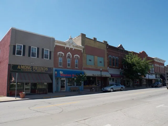 Part of the commercial district of Tipton, Iowa.