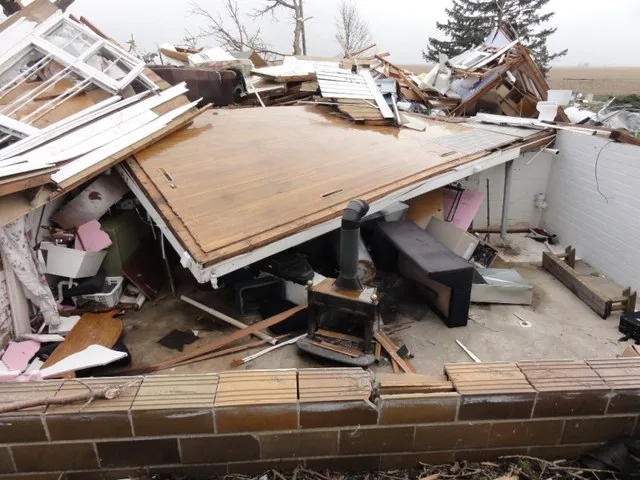 EF2 damage to a house in Varina, Iowa after a tornado