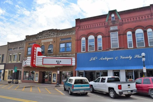 Businesses in downtown Webster City, Iowa .