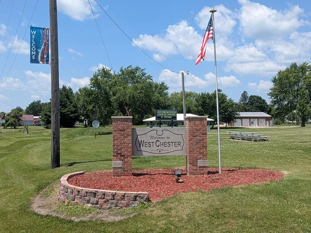 The West Chester, Iowa, welcome sign