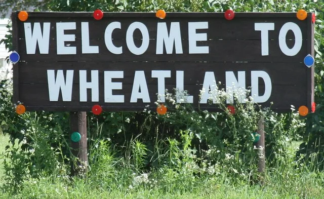 Welcome sign for Wheatland, Iowa