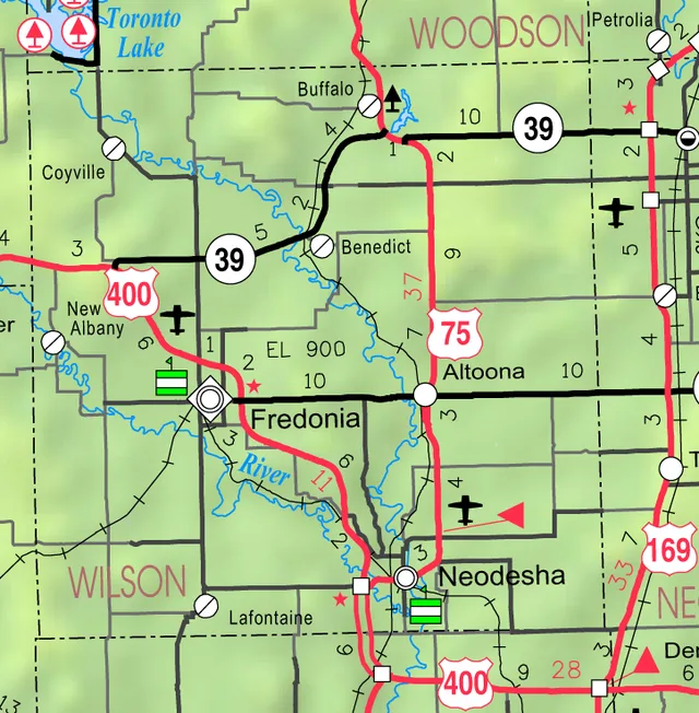 This map of Wilson County, Kansas , USA, is copied at a resolution of 300 pixels/inch from the original PDF file.