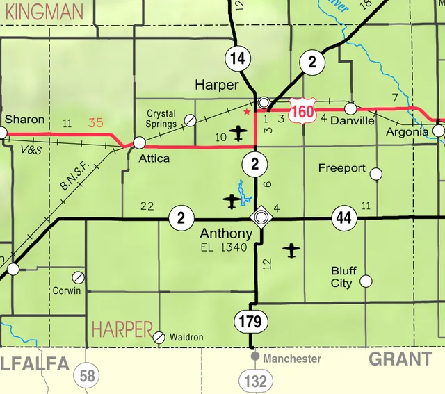 This map of Harper County, Kansas , USA, is copied at a resolution of 300 pixels/inch from the original PDF file.