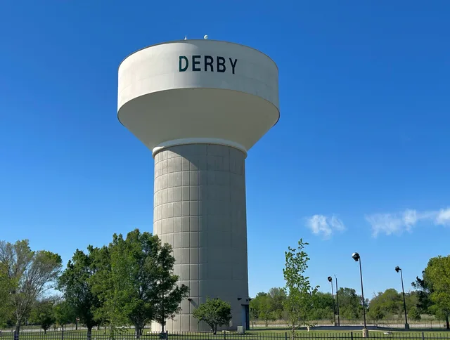 One of three water towers in Derby, Kansas