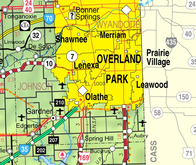 This map of Johnson County, Kansas , U.S., is copied at a resolution of 300 pixels/inch from the original PDF file.