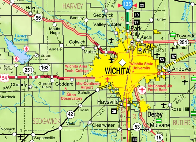 This map of Sedgwick County, Kansas , USA, is copied at a resolution of 300 pixels/inch from the original PDF file.