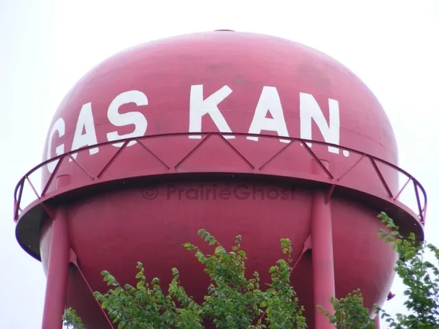 The "Gas Kan" water tower in Gas, Kansas.
