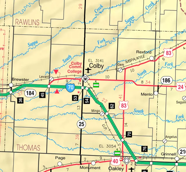 This map of Thomas County, Kansas , USA, is copied at a resolution of 300 pixels/inch from the original PDF file.