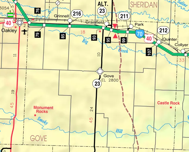 This map of Gove County, Kansas , USA, is copied at a resolution of 300 pixels/inch from the original PDF file.