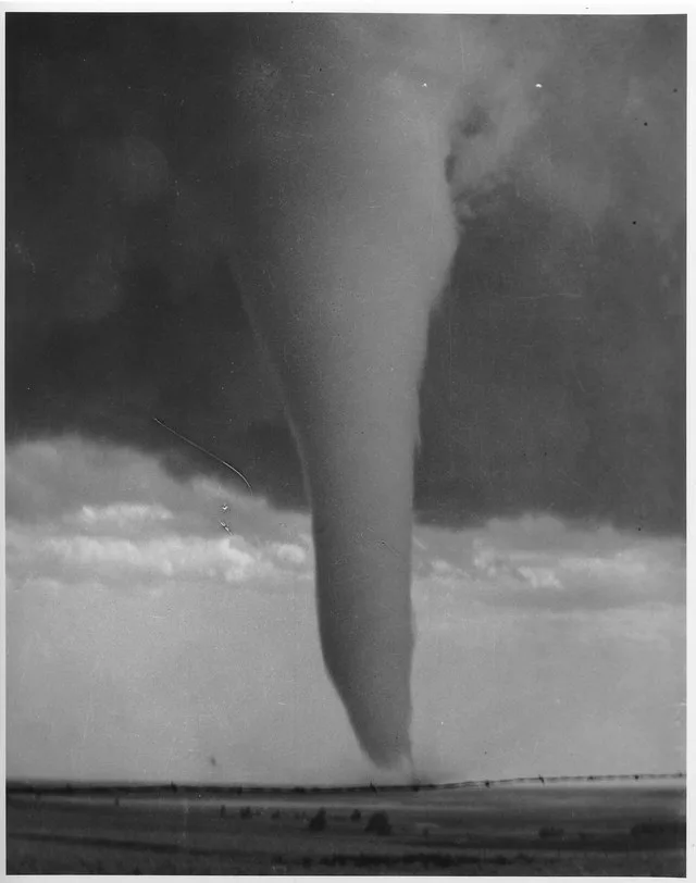 Tornado picture, June 2, 1929, Hardtner, Kansas; Reprint from original negative. original image by Mamie Rathgeber; Copyright by Fay Rathgeber June 17, 1929