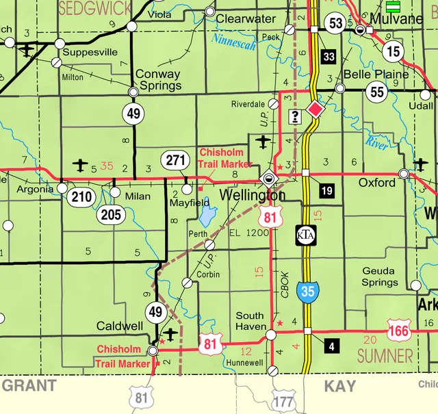 This map of Sumner County, Kansas , USA, is copied at a resolution of 300 pixels/inch from the original PDF file.