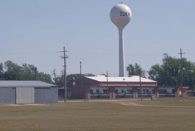 Water tower in the town of Iuka, Kansas, United States
