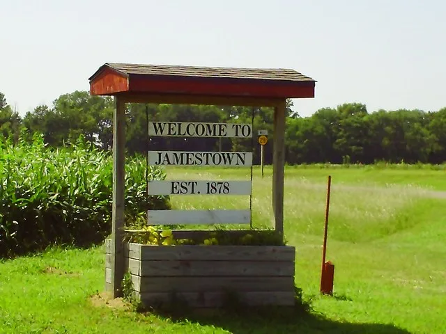 Welcome sign for Jamestown, Kansas