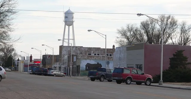 Downtown Johnson City, Kansas: Main Street, facing south.