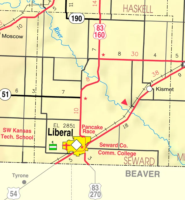 This map of Seward County, Kansas , USA, is copied at a resolution of 300 pixels/inch from the original PDF file.