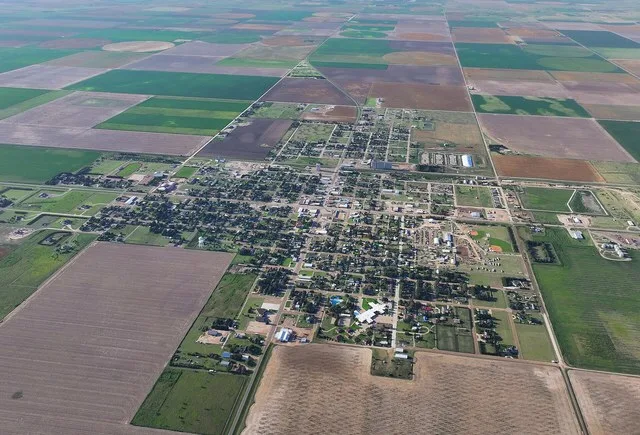 Aerial view of Leoti, Kansas in 2023