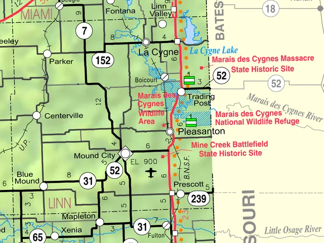 This map of Linn County, Kansas , USA, is copied at a resolution of 300 pixels/inch from the original PDF file.