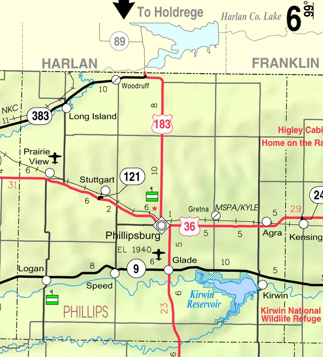 This map of Phillips County, Kansas , USA, is copied at a resolution of 300 pixels/inch from the original PDF file.
