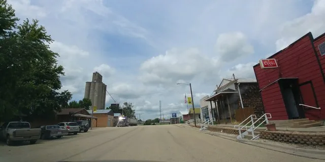 Downtown Longford, Kansas, circa July 27th, 2017. The city hall is in the back on the left.