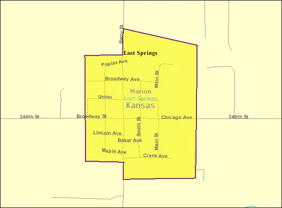 Map of Lost Springs, Kansas