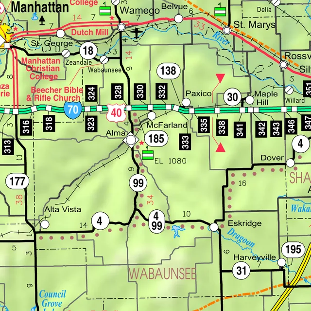 This map of Wabaunsee County, Kansas , USA, is copied at a resolution of 300 pixels/inch from the original PDF file.