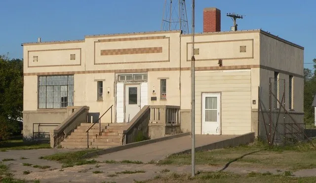 1937 city hall in Norcatur, Kansas; seen from the southwest.