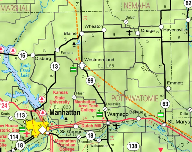 This map of Pottawatomie County, Kansas , USA, is copied at a resolution of 300 pixels/inch from the original PDF file.