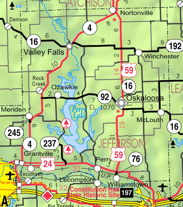 This map of Jefferson County, Kansas , USA, is copied at a resolution of 300 pixels/inch from the original PDF file.
