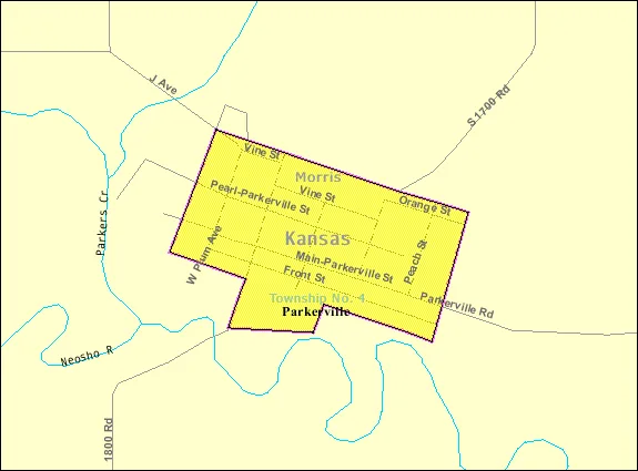 Detailed map of Parkerville, Kansas