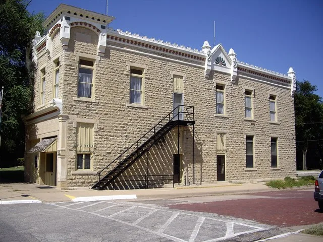 Historic 1886 Peabody City Hall, 300 N Walnut St, Peabody, Kansas , 666866, USA . Looking towards NNE. Photo by Steve Meirowsky on August 4, 2010.