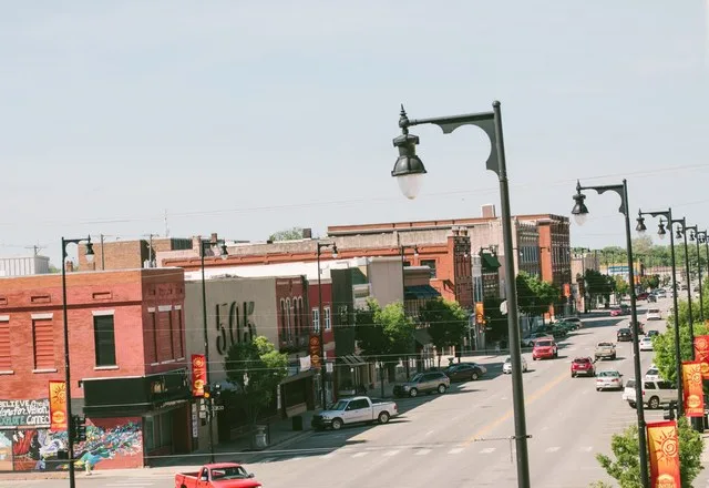 Aerial view of Downtown Pittsburg, Kansas. Photo taken 2017.