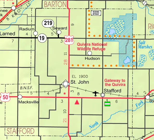 This map of Stafford County, Kansas , USA, is copied at a resolution of 300 pixels/inch from the original PDF file.