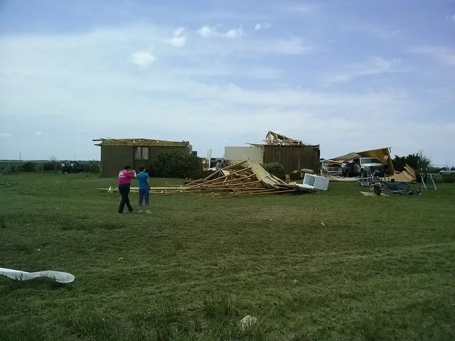 A home largely destroyed by an EF2 tornado that touched down on May 18, 2013 near Rozel, Kansas